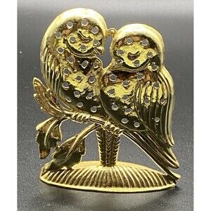 Vtg Torino Gold Metal Parakeets Love Birds Earring Holder Jewelry Tree 3 1/2"
